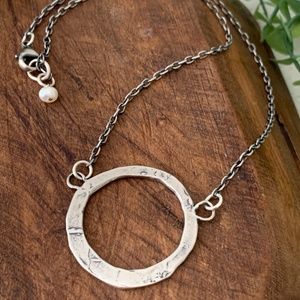 Sterling Silver Large Circle Necklace Oxidized